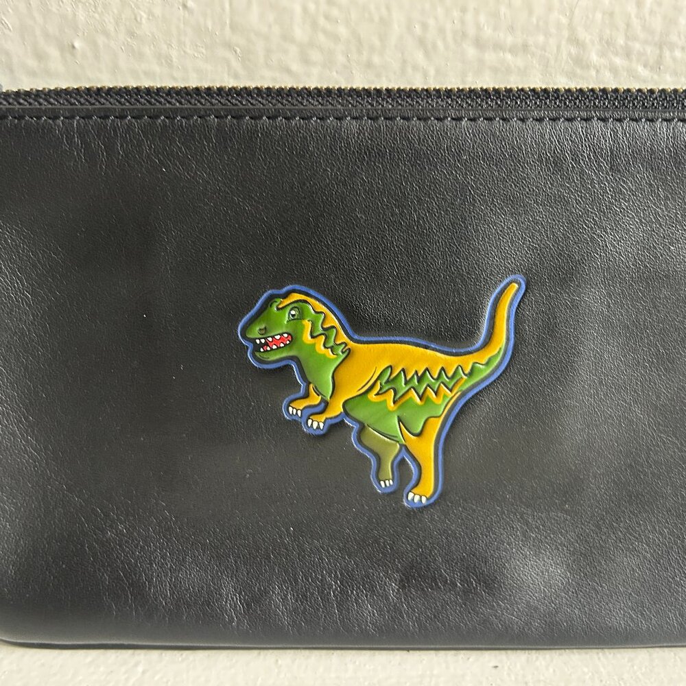 Black Leather Coach Wristlet with "Coach Beasts"  Rexy Dinosaur - Picture 3 of 7
